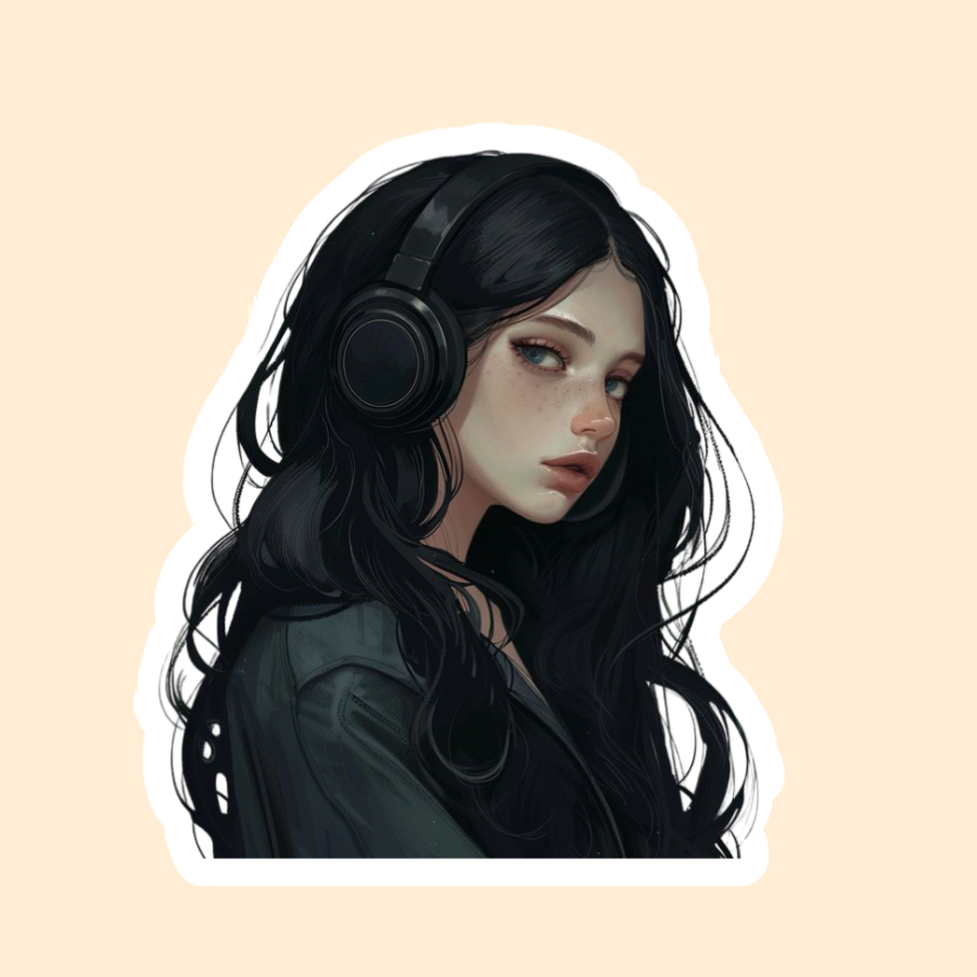 2 Girl with headphone Vinyl Stickers for Laptop, Journal Mobile Phone - Waterproof