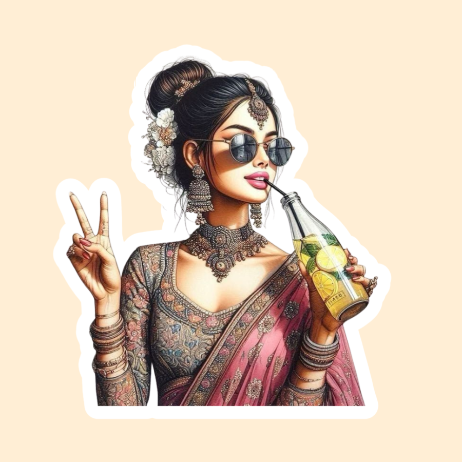Cool girl in saree Vinyl Stickers for Laptop, Journal Mobile Phone - Waterproof
