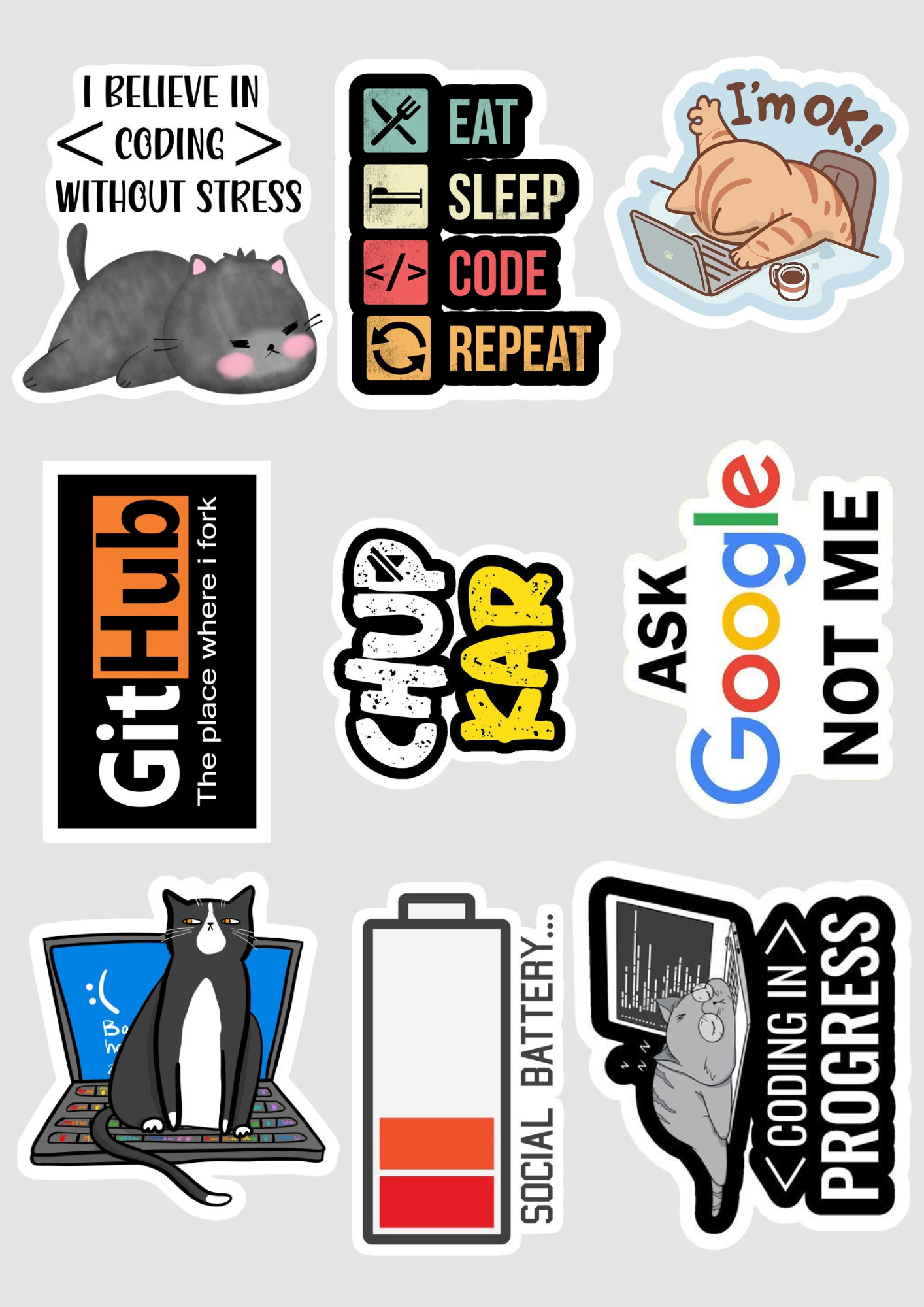 coder pack of 9 vinyl waterproof stickers for mobile, laptop, notebooks, tablet