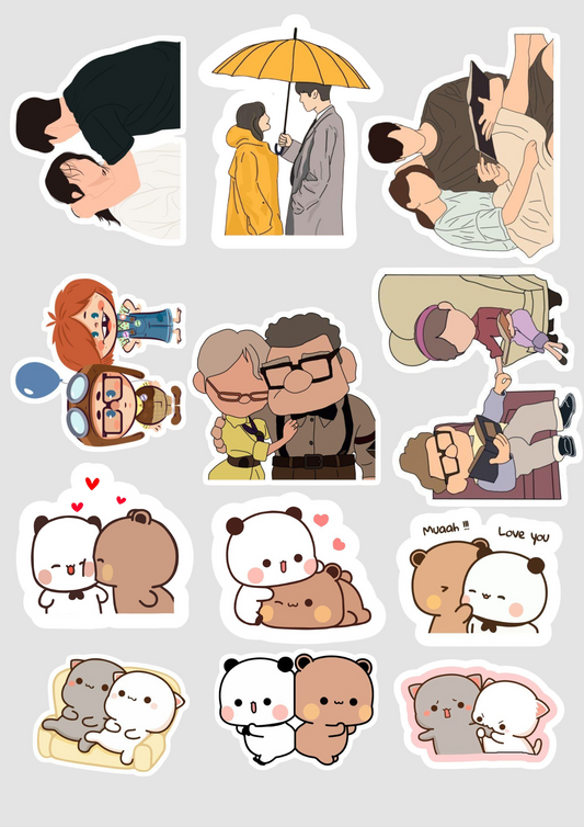 Romantic couple pack of 12 vinyl waterproof stickers for mobile, laptop, notebooks, tablet