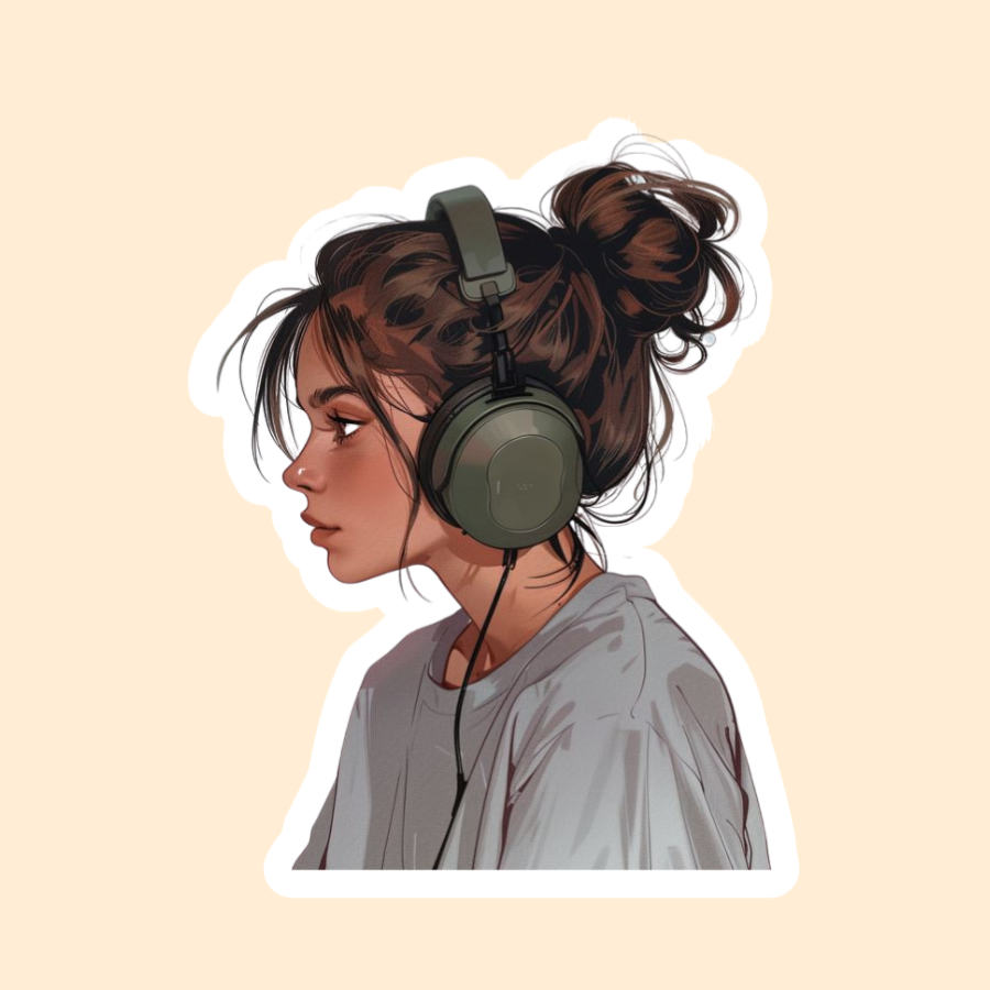 2 Girl with headphone Vinyl Stickers for Laptop, Journal Mobile Phone - Waterproof