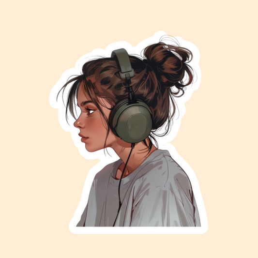 2 Girl with headphone Vinyl Stickers for Laptop, Journal Mobile Phone - Waterproof