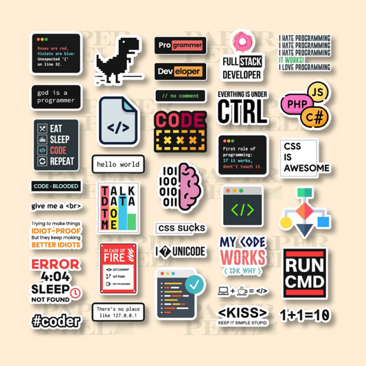 Programing, coding Vinyl Sticker Pack for Laptop, Journal Mobile Phone - Waterproof