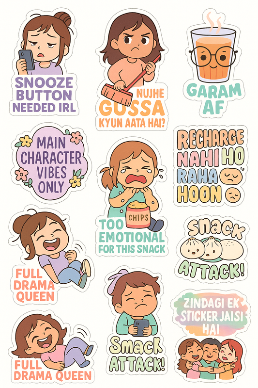 Cute stickers pack chibi style