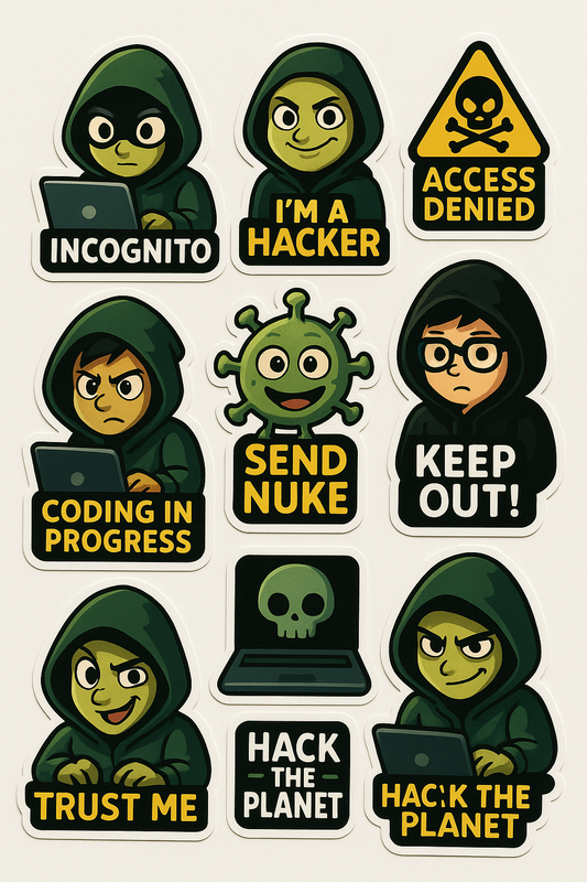 10 premium waterproof Hacker stickers