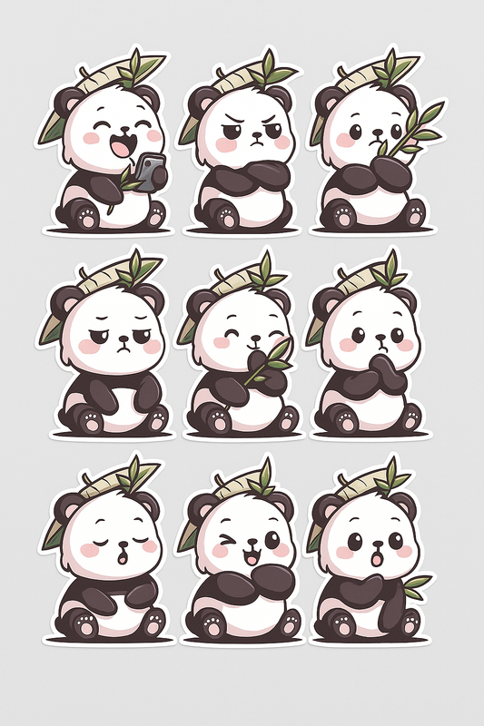 Panda sticker pack,waterproof, mobile, laptop